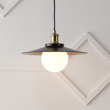 Hadley 14.5" 1-Light Scandinavian Farmhouse Iron/Frosted Glass LED Pendant - JONATHAN Y